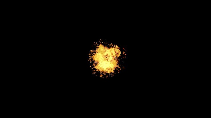 Collection of three explosions. Fiery explosion on black background