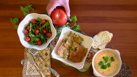 healthy mediterranean cuisine, three dishes concept for lunch or dinner