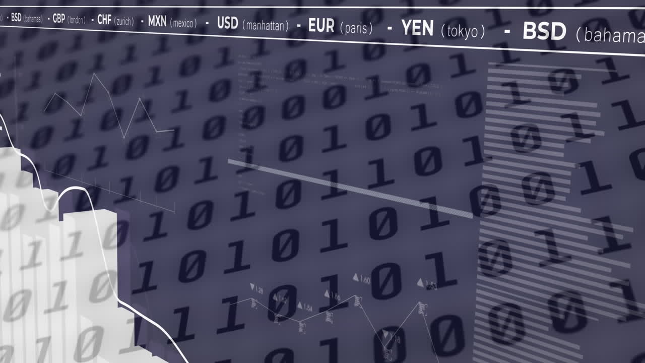 Animation of financial data processing over binary coding