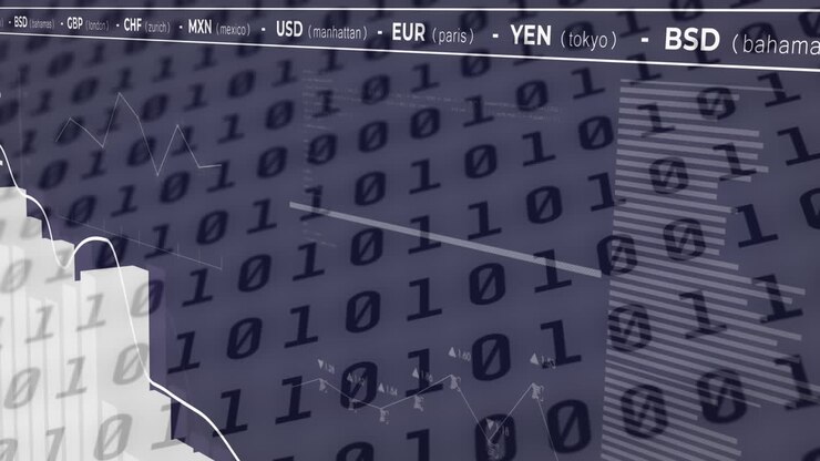 Animation of financial data processing over binary coding