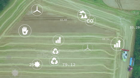 animation of digital icons and data processing over field