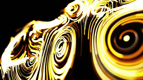 el flujo amarillo de partículas forma líneas de brillo rizadas o rayas de luz como rastros de brillo, las líneas forman un patrón giratorio como ruido de rizado. bucle 3d abstracto como fondo festivo creativo brillante