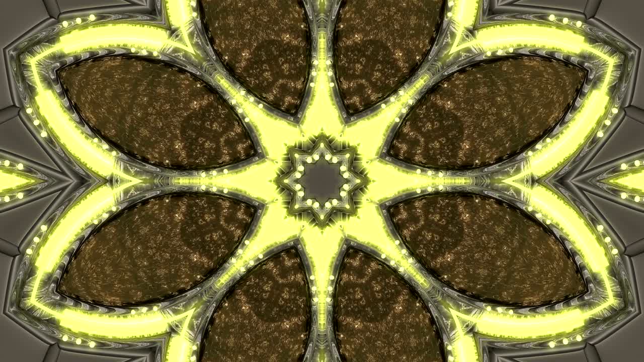 fondo decorativo de neón abstractamente adornado con bucles. caleidoscopio o mandala de neón 3d.