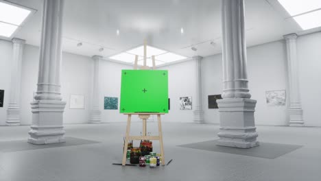 galería vacía con lienzo de pantalla verde en el caballete