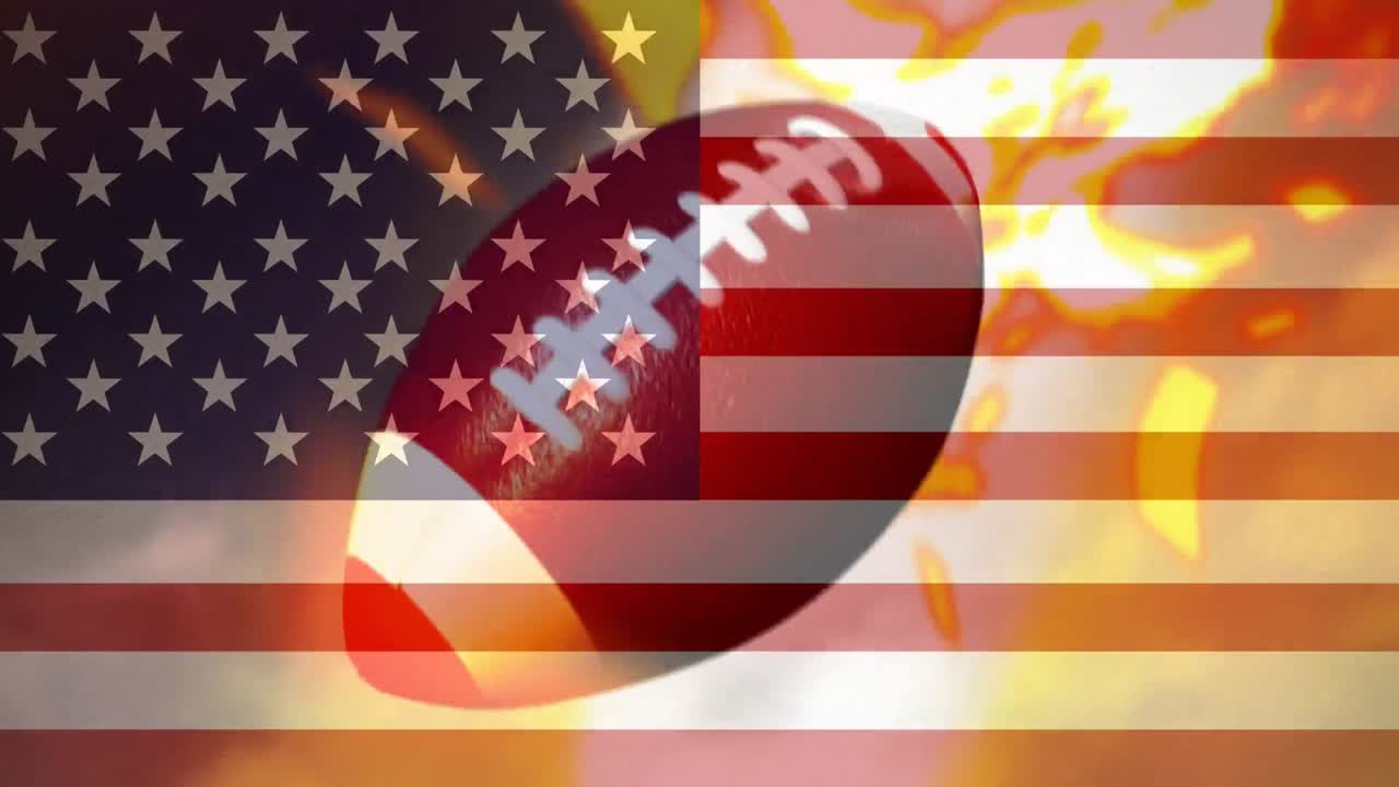 불꽃으로 움직이는 럭비 공의 디지털 애니메이션 4k