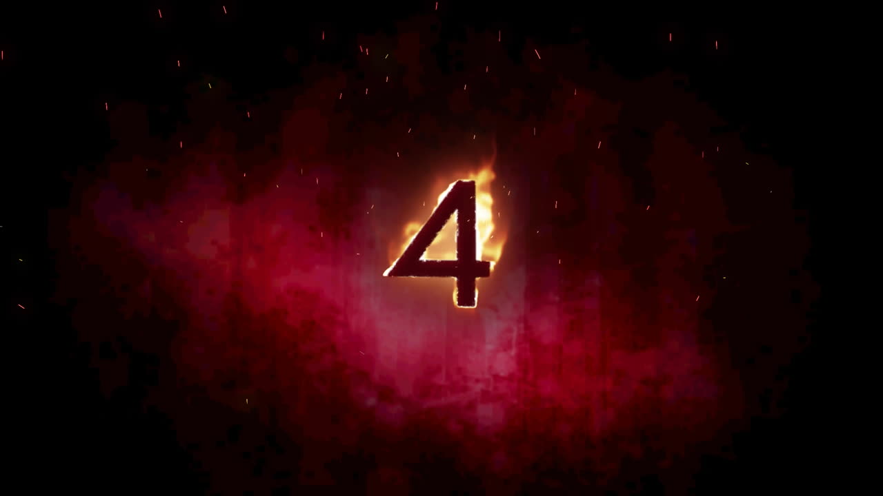 animación de 4 textos en llamas ardientes sobre un fondo oscuro