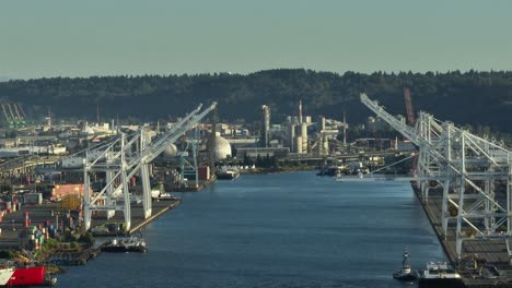 aerial view of seattle's empty shipyard waiting to unload cargo