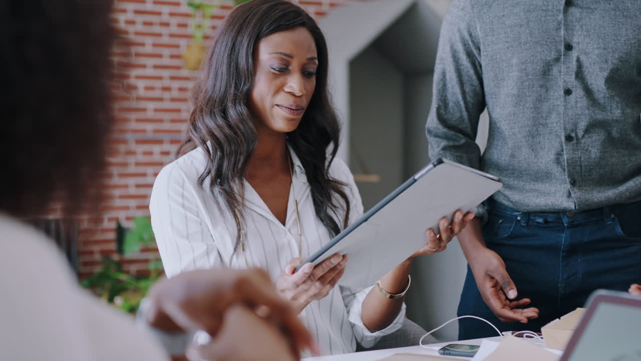 Team brainstorming, tablet and designer 3d model