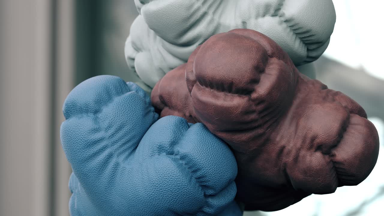 Heap of soft bodies spinning around. 3d animation