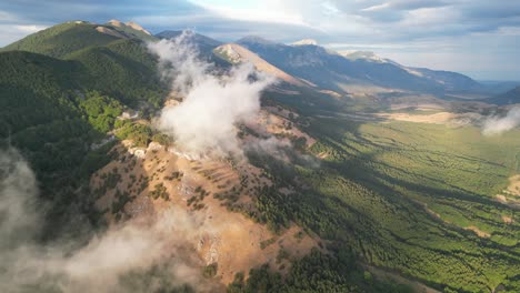 Nature-Mountain-Landscape-and-Moving-Clouds-in-Pollino-National-Park,-Calabria,-Italy---Aerial-4k