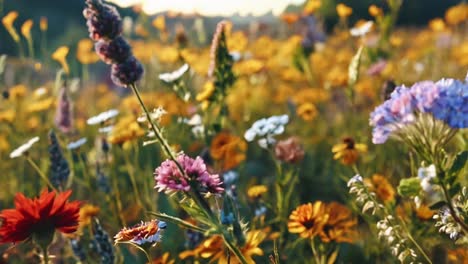 vibrant wildflower meadow at sunset