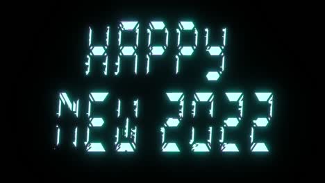 the inscription happy new year on a black background. blue color. digital font. 3d animation of a seamless loop