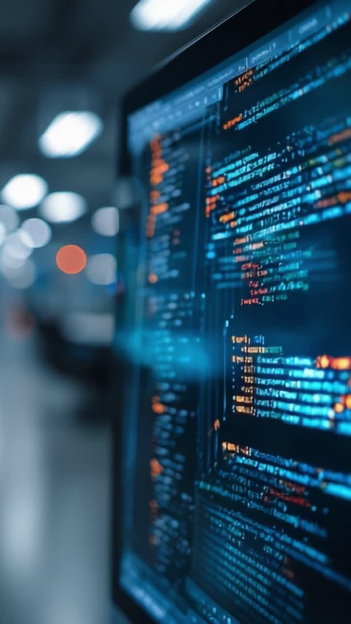 Close-up View of a Computer Monitor Displaying Lines of Code with Blurry Background Illustrating Software Development and Digital Technology Advancements