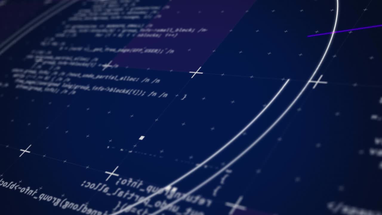animazione dell'elaborazione dei dati e cerchi su sfondo blu