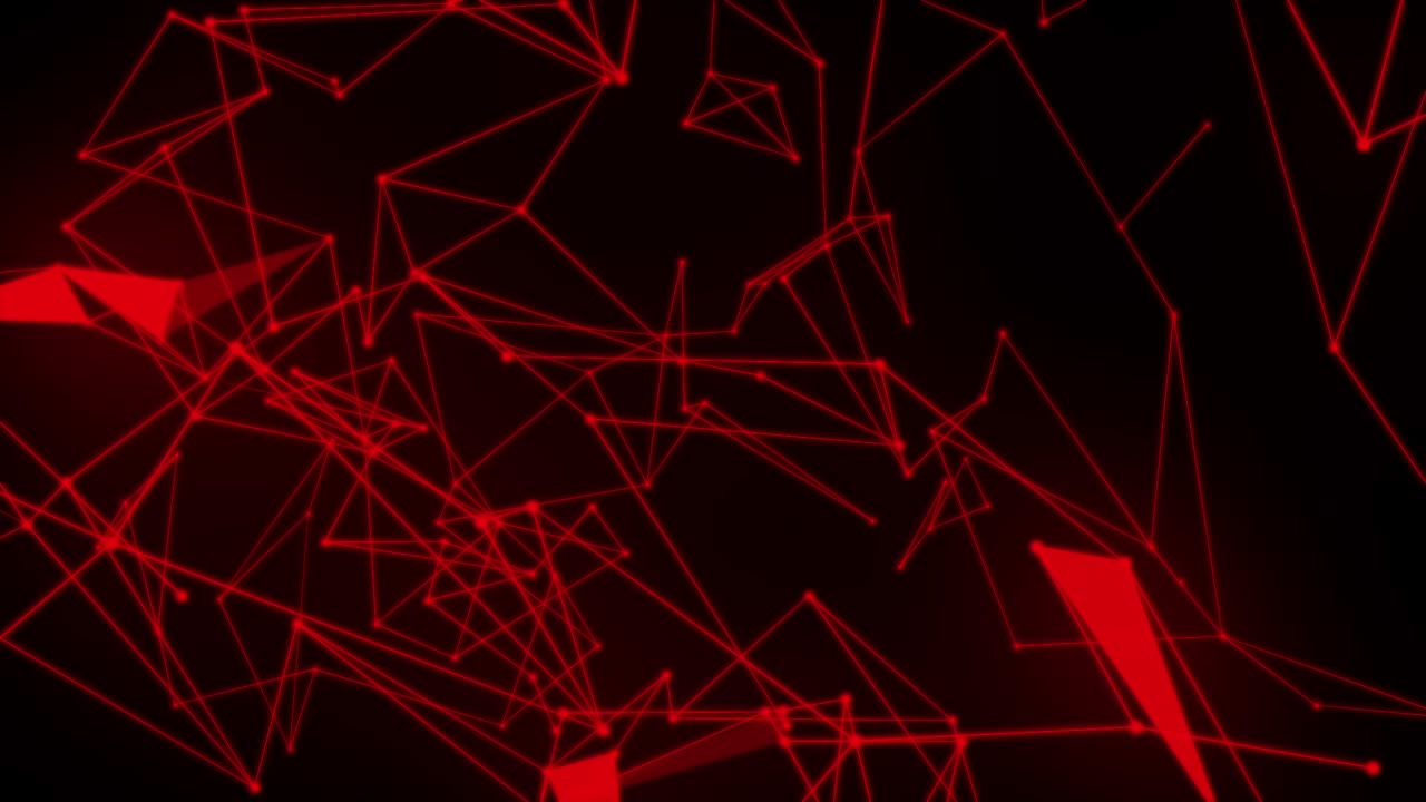 Abstract animation of a red plexus web-like structure with interconnected lines and triangles slowly shifting. Technology, network, communication theme