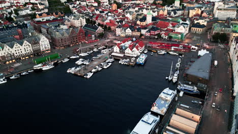 majestic aerial over charming town bergen, norway