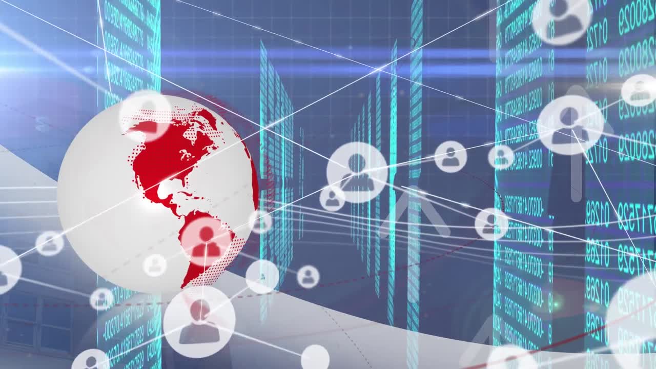 데이터 처리에 대한 세계와 사람들의 네트워크 아이콘의 애니메이션