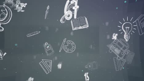 Animation-of-school-items-moving-over-chalkboard