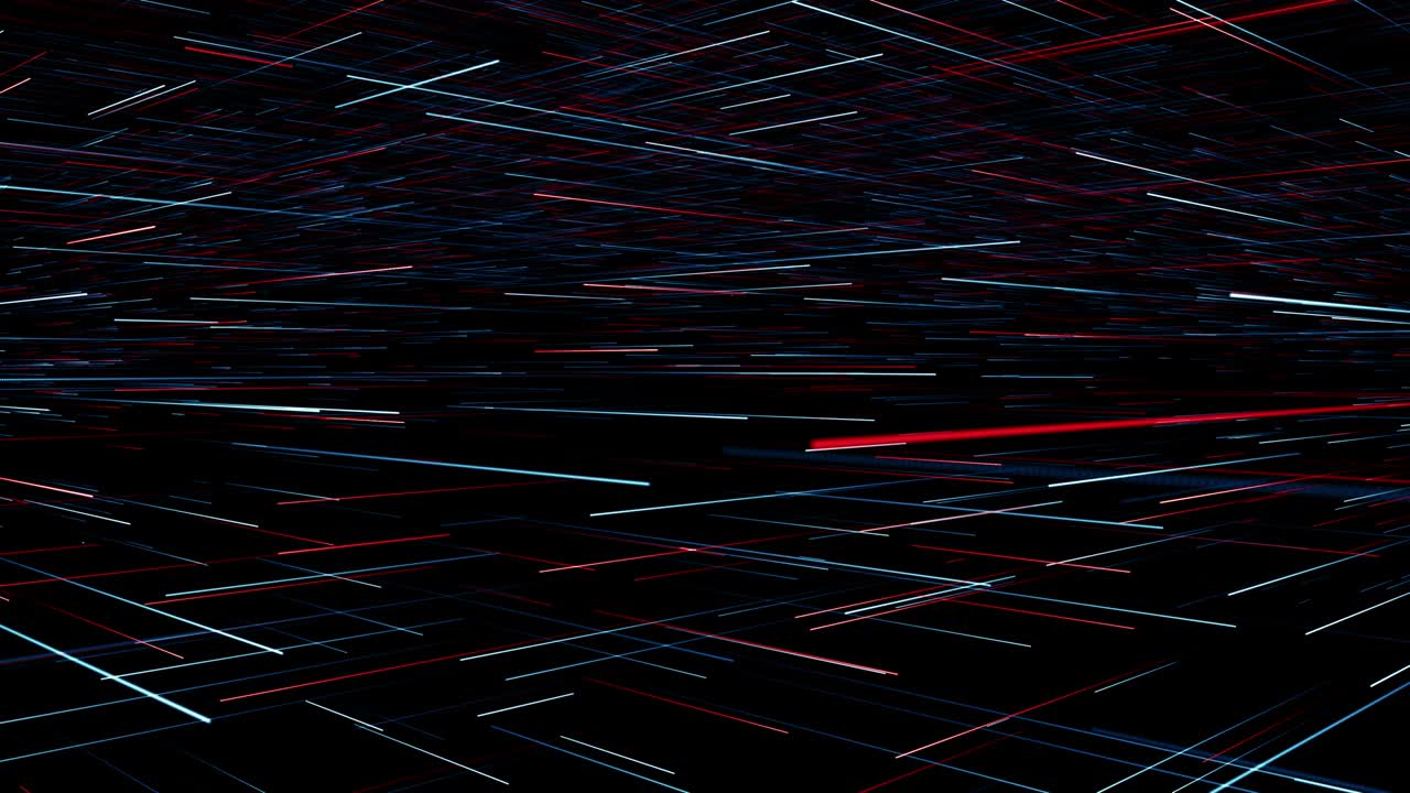 Particelle blu e rosse, titoli per trailer di giochi ed eventi, sfondo in loop cinematografico per palco da concerto