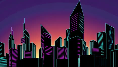 neon city skyline at sunset