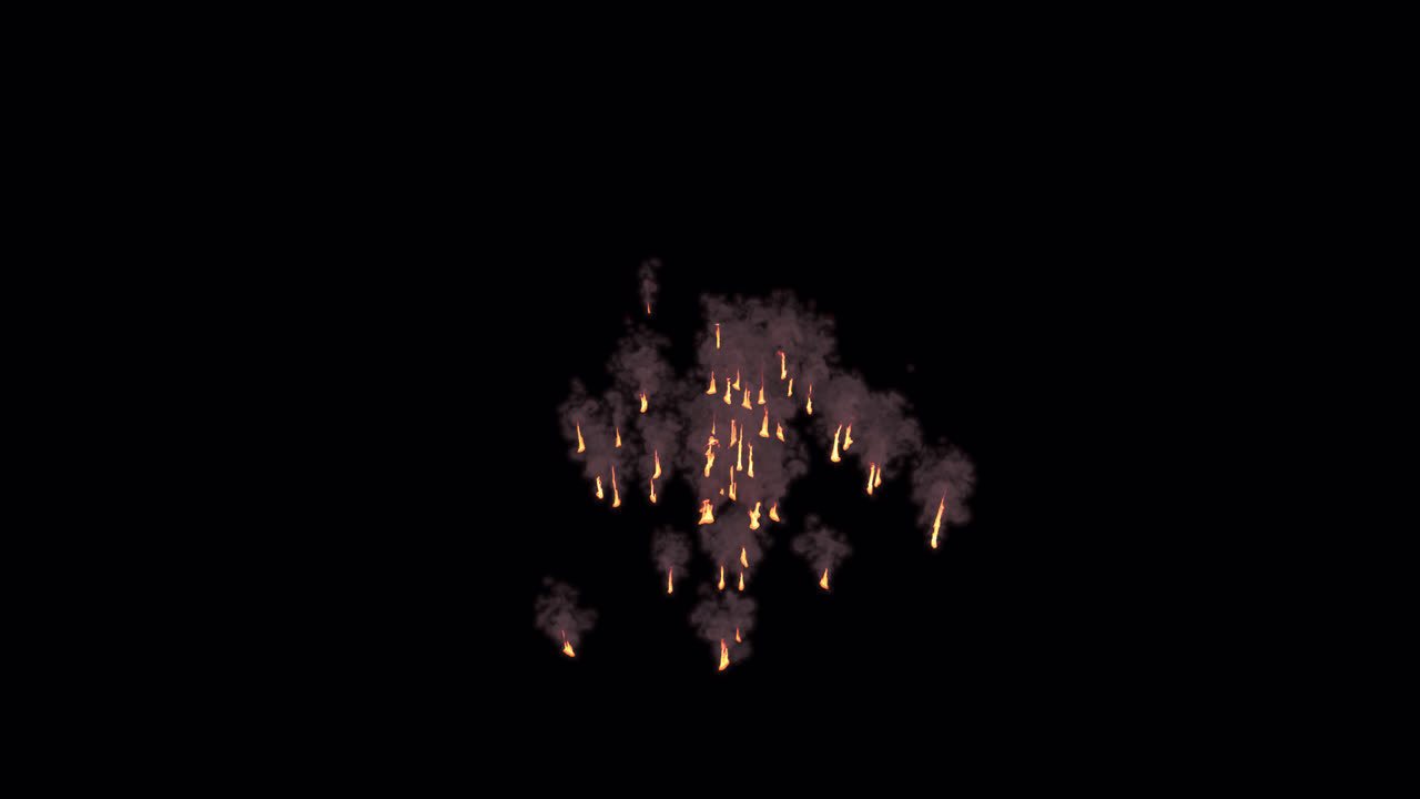 Falling burning debris on transparent background