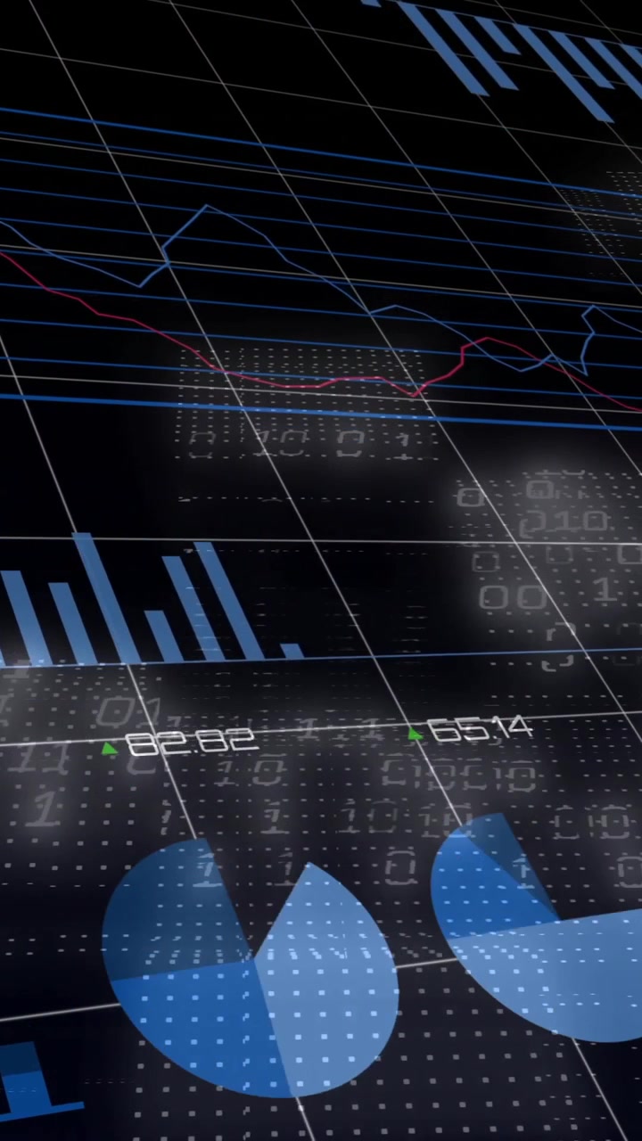 Animasjon av finansielle diagrammer og grafer over en bakgrunn med digitalt datarutenett