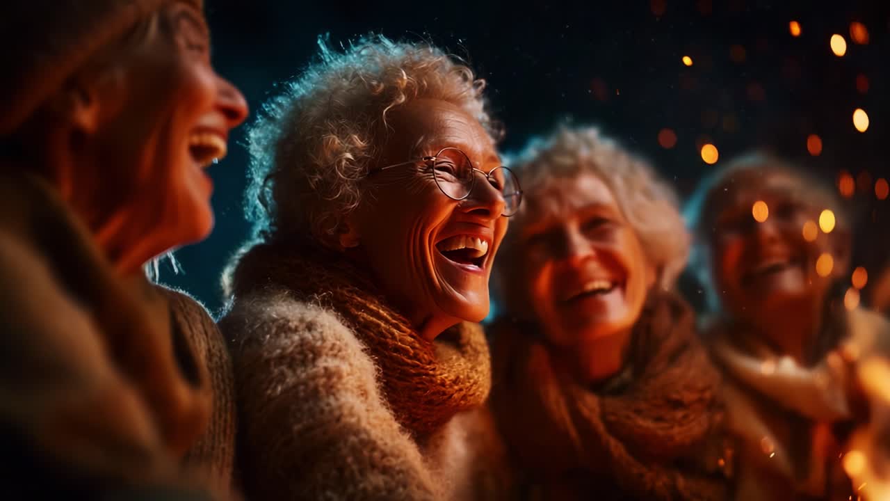 Joyful Gathering: A Heartwarming Evening with Friends Emitting Laughter and Connection Around a Cozy Fire Creating Memories of Happiness