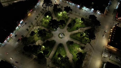 aerial view of a town square at night
