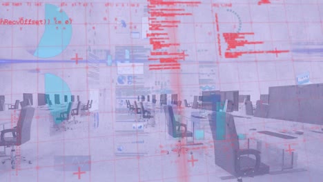 animation of statistical data processing over grid network against empty office