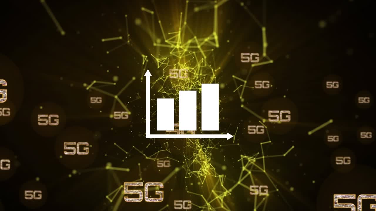 검은색 배경 위의 연결, 5G 및 그래프 애니메이션