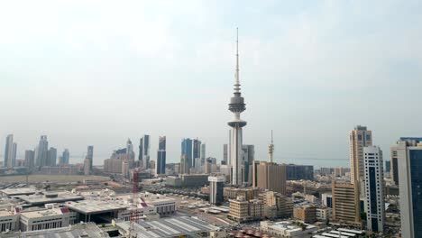aerial view liberation tower and cityscape background in kuwait city