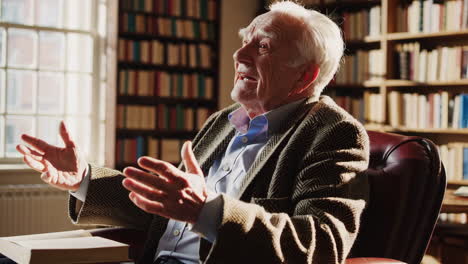 elderly scholar sharing wisdom and stories in a library
