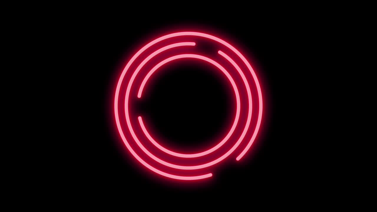 luz de marco de círculo de neón en negro. bar de club nocturno señal de neón parpadeante. animación de movimiento