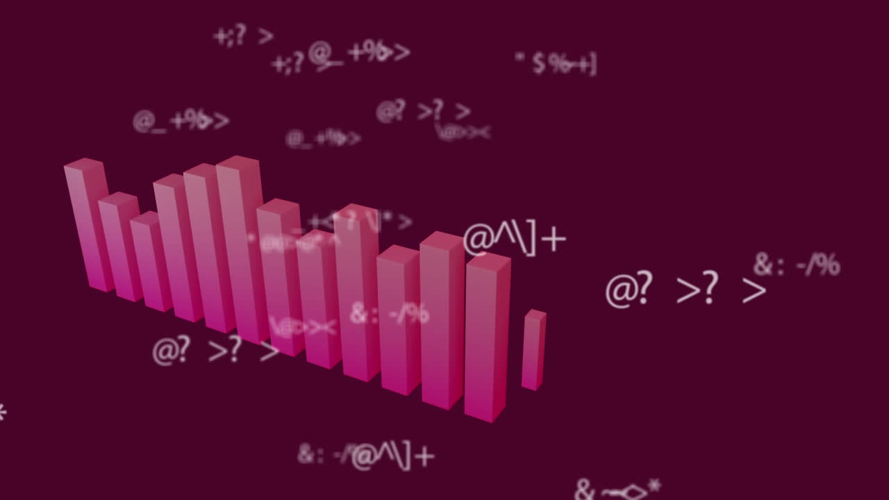 기호가 바뀌는 디지털 인터페이스의 애니메이션, 금융 데이터 처리 및 통계