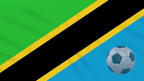 tanzania flag waving and soccer ball rotates, loop