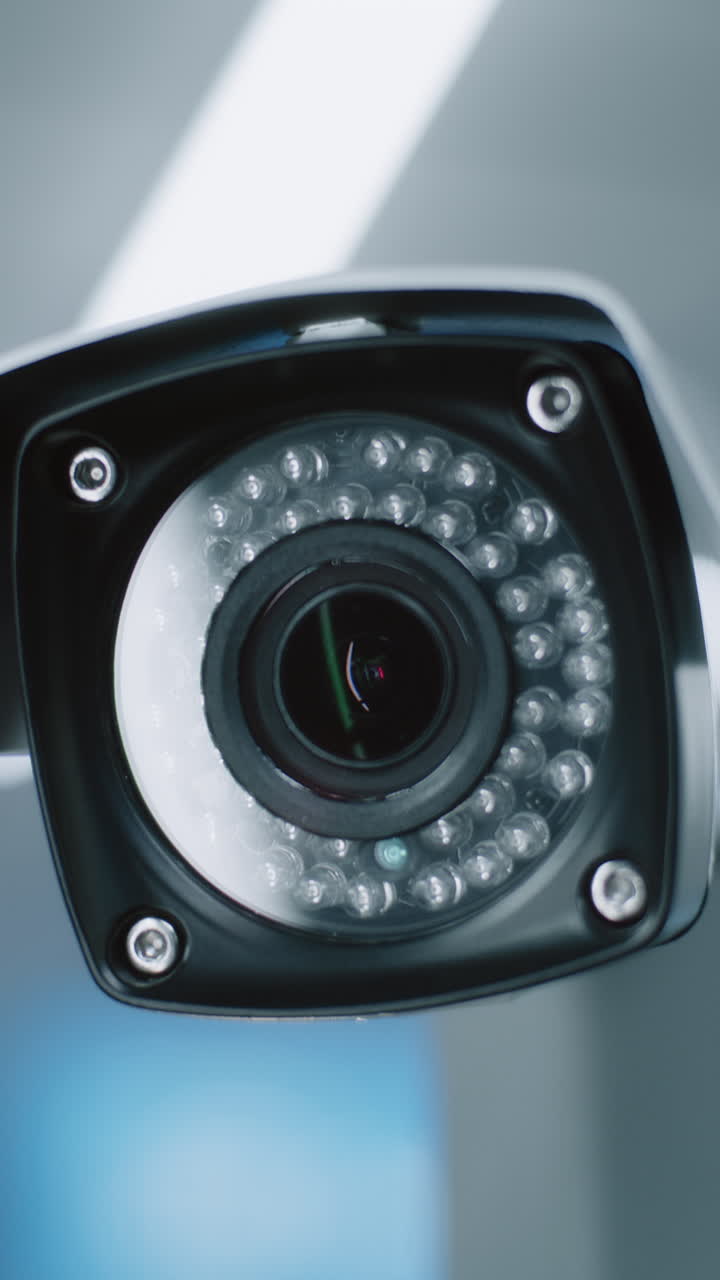 Close-up of a Modern Security Camera with Infrared LEDs