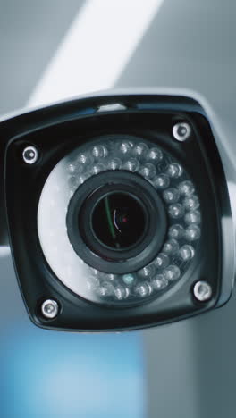 close-up of a modern security camera with infrared leds