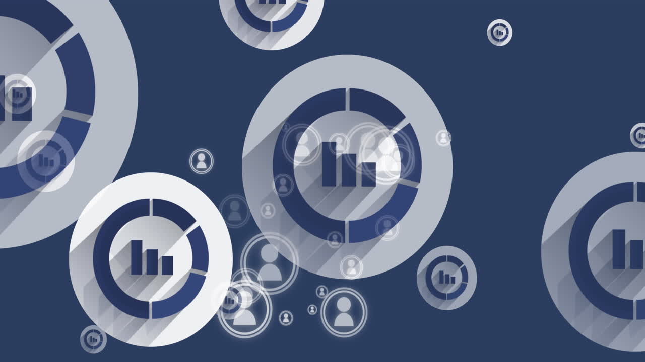 animación de los iconos de los medios en fondo azul