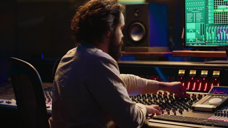 Mixing engineer focuses on blending and balancing individual tunes of a recording