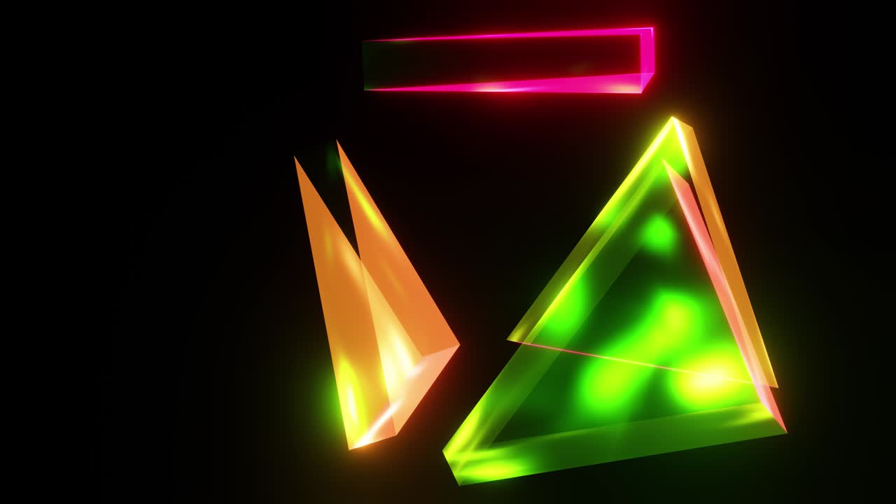 volando triángulos iridescentes de diferentes colores. animación de bucle vj para sus hermosos videos. para el registro de conciertos y fiestas, vacaciones. creatividad exitosa