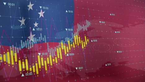 datos financieros y animación del mercado de valores sobre el fondo de la bandera de samoa con mapa del mundo