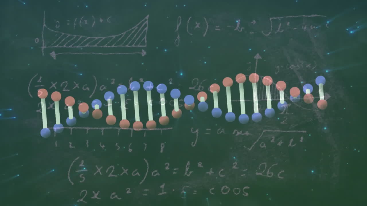 animación de la cadena de adn y procesamiento de datos sobre un fondo oscuro