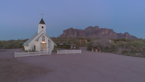 aerial - small chapel in abandoned old west town