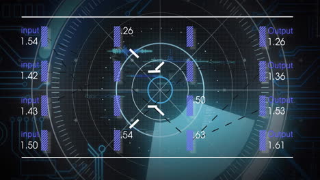 animation of digital interface showing data input and output with circular grid
