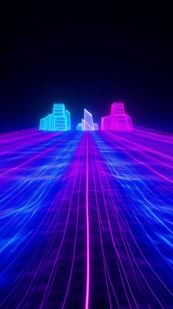 Retro Futuristic Sci-Fi Retrowave Neon Grid 4K