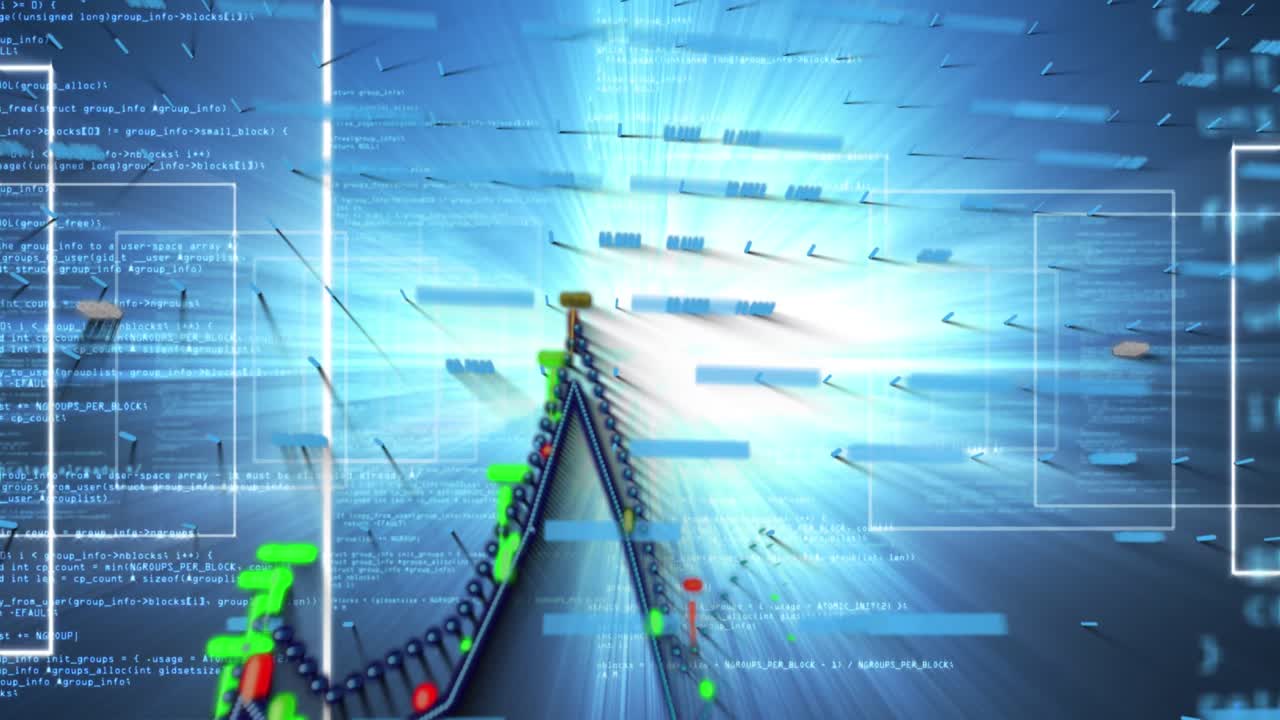 빛나는 불빛 위에서 디지털 데이터 처리의 애니메이션