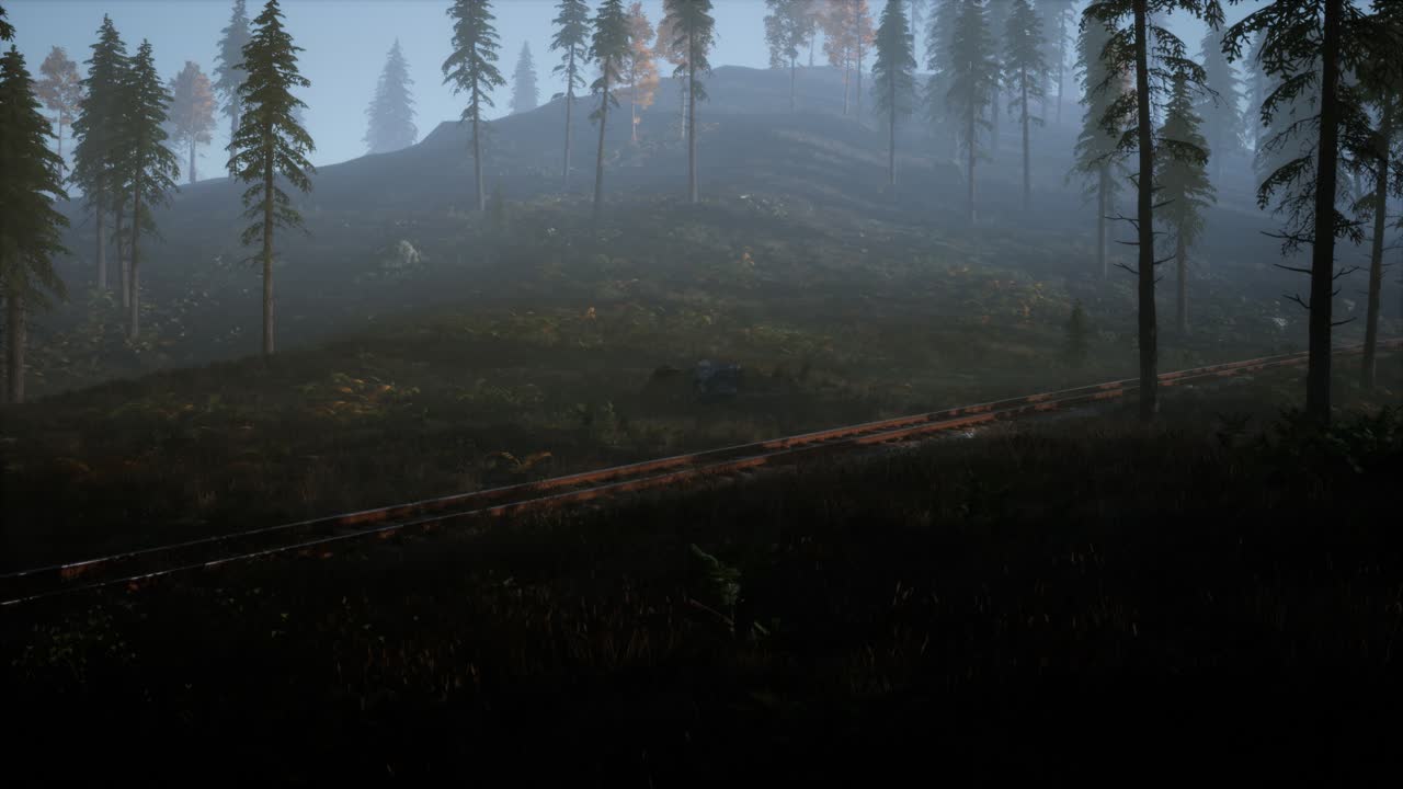 국가 숲 레크리에이션 지역과 철도와 함께 안개