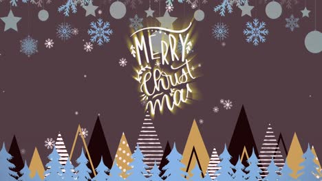 animation of merry christmas text over fir trees