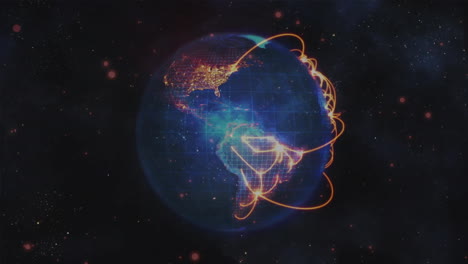 el globo girando a su alrededor mientras que los enlaces de oro se hacen entre las grandes ciudades