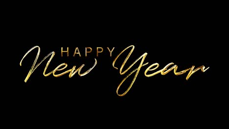 happy new year golden handwriting text with light effect isolated with alpha channel quicktime prores 444 seamless loop. 4k 3d looping typography design. new year celebration gold text for overlay.